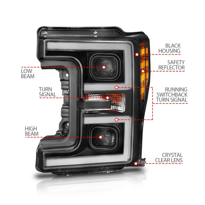 Faros delanteros LED ANZO 17-18 Ford F-250 Super Duty Faros delanteros LED estilo tablón negros (par)