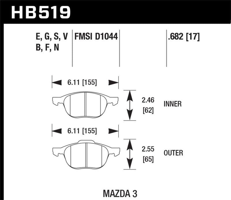 Pastillas de freno delanteras Hawk HPS 08-09 Mazda 3 / Ford/ Volvo HPS Street