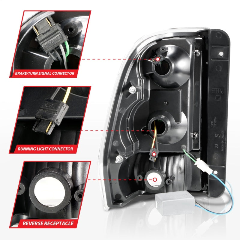 ANZO 2002-2009 Chevrolet Trailblazer luces traseras LED con barra de luz, carcasa cromada, lente transparente