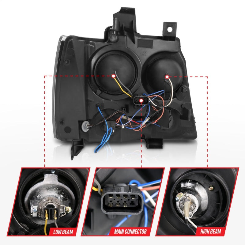 ANZO 2007-2013 Chevrolet Avalanche Faros delanteros con proyector con halo negro (CCFL)