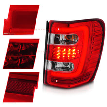 Cargar imagen en el visor de la galería, ANZO 1999-2004 Jeep Grand Cherokee luces traseras LED con barra de luz, carcasa cromada, lente roja/transparente