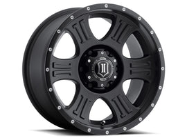 ICON Shield 17x8.5 6x5.5 0mm Offset 4.75in BS 106.1mm Diámetro Rueda negra satinada