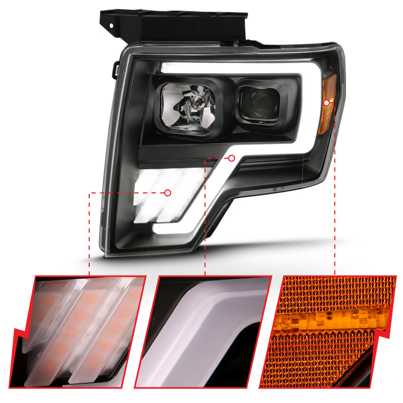 ANZO 2009-2013 Ford F-150 Barra de luz para proyector G4 Switchback HLNegro Ámbar