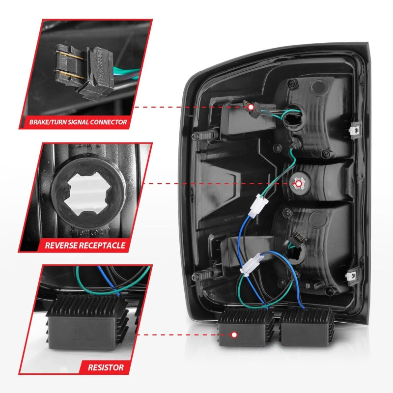 ANZO 15-19 Chevy Silverado 2500HD/3500HD (solo halógenos de fábrica) luces traseras LED negras con lente transparente