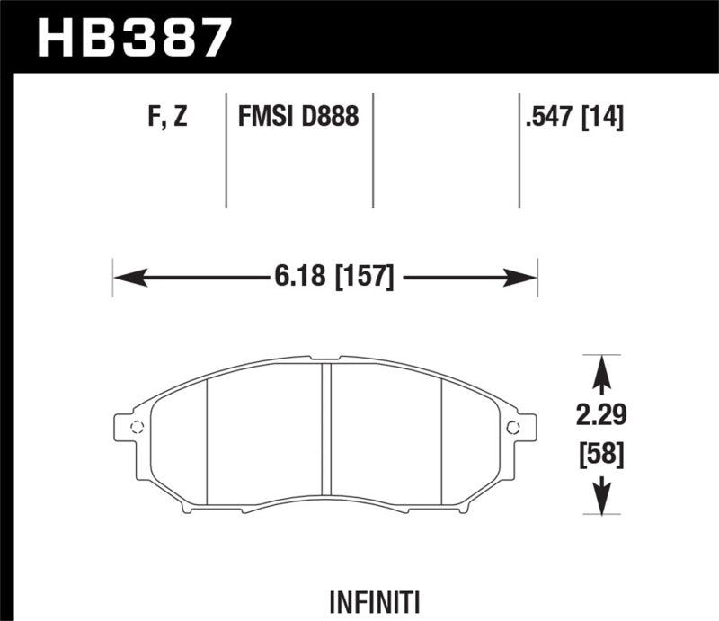 Hawk 06-09 350z/ 05-08 G35 sin pastillas de freno delanteras de cerámica Brembo Performance Street
