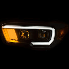 Cargar imagen en el visor de la galería, ANZO Faros delanteros proyectores Toyota Tacoma 2016-2017 con estilo tablón, color negro y ámbar
