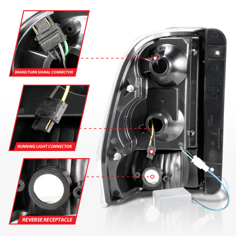 ANZO 2002-2009 Chevrolet Trailblazer luces traseras LED con barra de luz, carcasa negra, lente ahumada