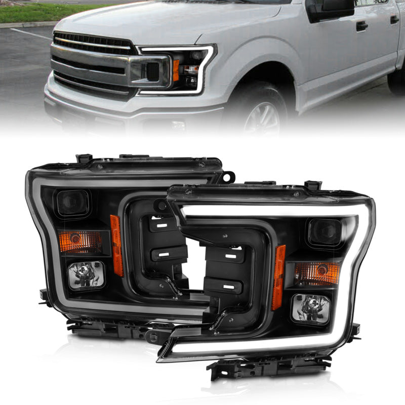 ANZO 2018-2019 Ford F-150 Proyector Plank Style HL Negro Ámbar (Sin Switchback)