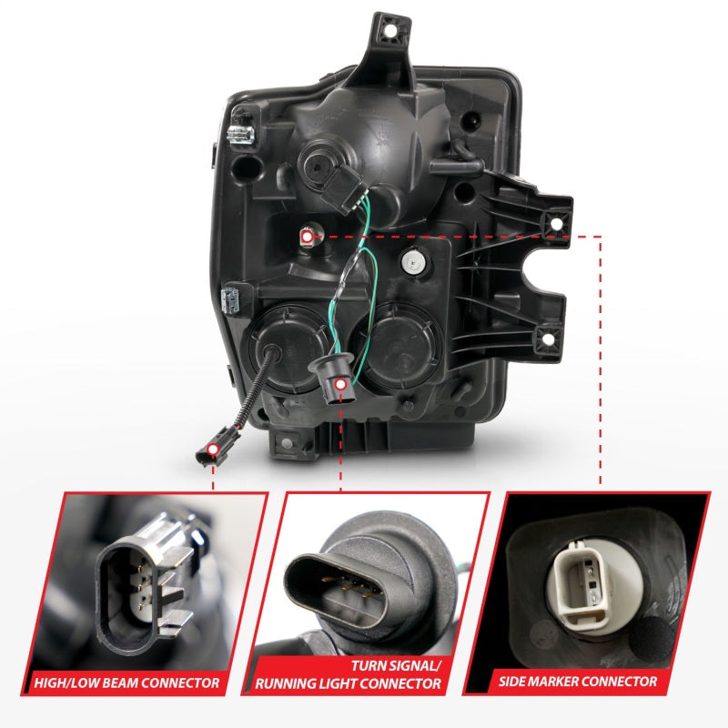 ANZO 08-10 Ford F-250 - F-550 Super Duty Proyector Faros con barra de luz Switchback Carcasa negra
