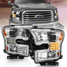 Cargar imagen en el visor de la galería, Faros delanteros ANZO 15-17 Ford F-150 Proj con diseño estilo tablón cromados con señal de giro secuencial ámbar