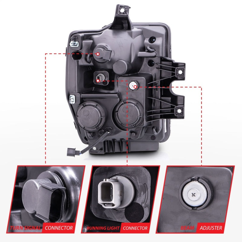 ANZO 2008-2010 Ford F-250 Faros delanteros con proyector con halo cromado (CCFL)