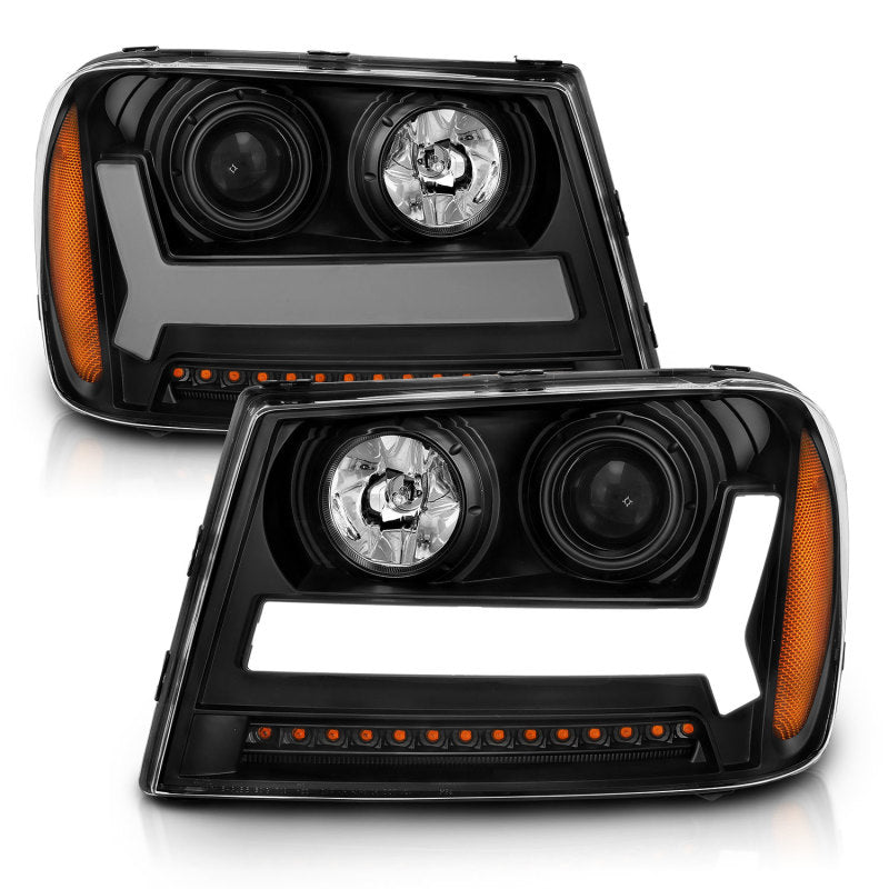ANZO 2006-2009 Chevrolet Trailblazer Proyector Faros delanteros con diseño estilo tablón negro con ámbar