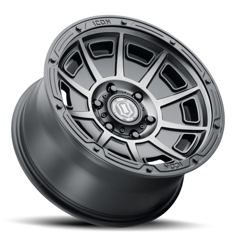 ICON Victory 17x8.5 5x5 -6mm Offset 4.5in BS Rueda de tinte negro satinado ahumado