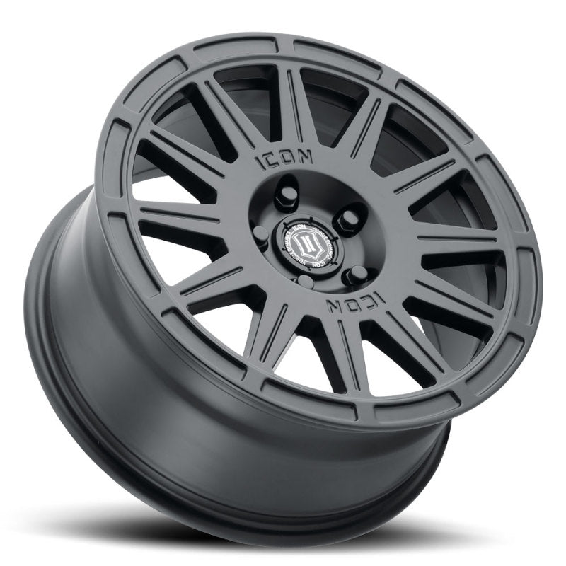 ICON Ricochet 17x8 5x108 38mm Offset 6in BS Rueda negra satinada