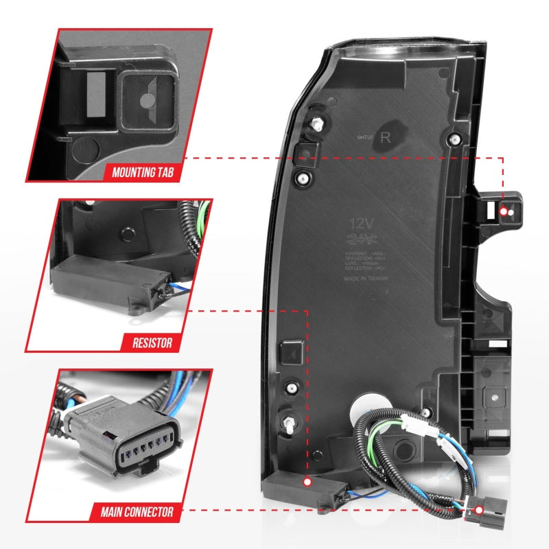 ANZO 2015-2020 Chevrolet Tahoe luces traseras LED con barra de luz, carcasa cromada, lente transparente