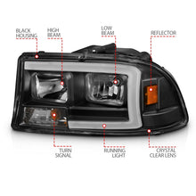 Cargar imagen en el visor de la galería, ANZO 97-04 Dodge Dakota/Durango Juego de faros delanteros de cristal con barra de luz y carcasa negra