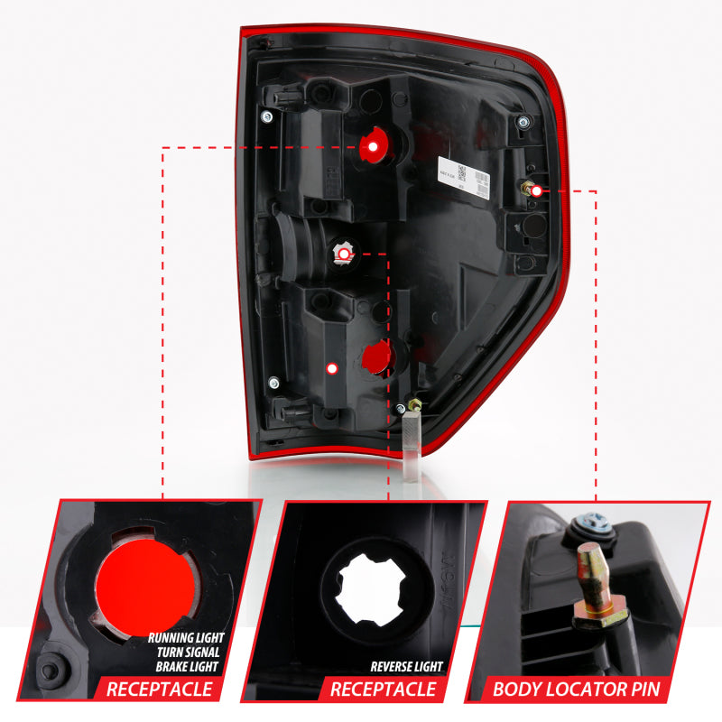 ANZO 2009-2014 Ford F-150 Euro luz trasera roja/transparente (sin bombilla)
