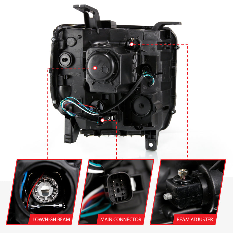 ANZO 2016-2019 Gmc Sierra 1500 Proyector Faro estilo tablón negro con señal ámbar secuencial