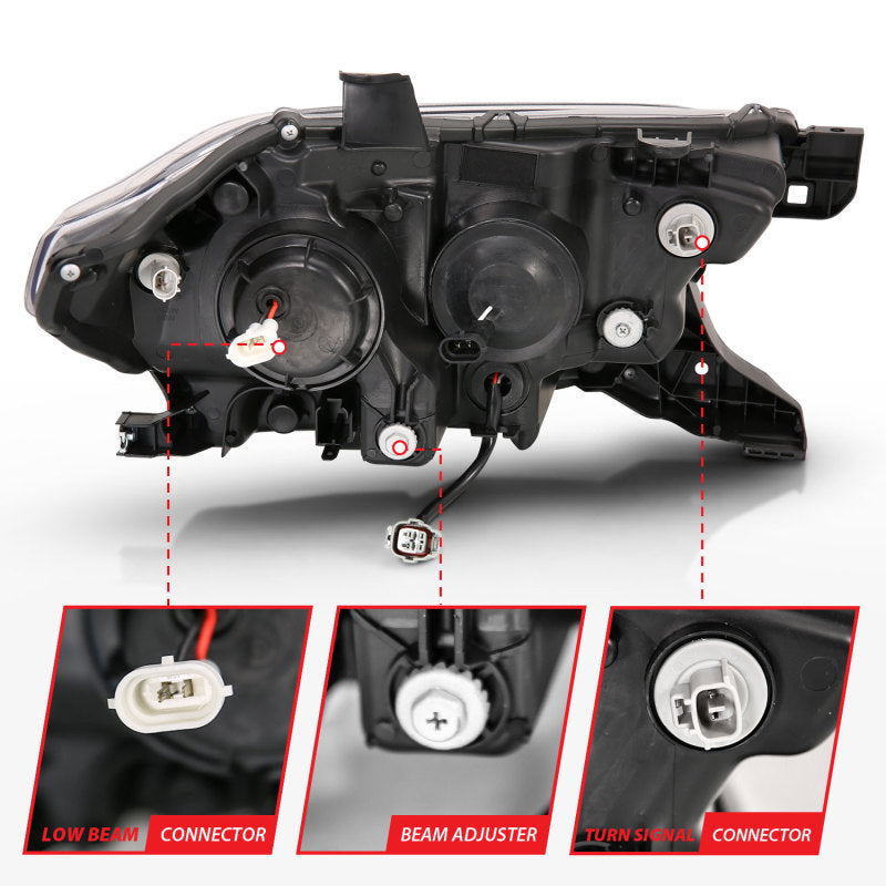 ANZO 2016-2017 Toyota Tacoma Faros delanteros tipo proyector con interruptor estilo tablón negro con ámbar y DRL