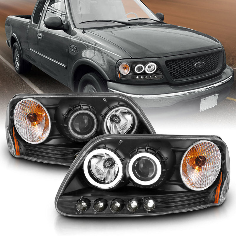 ANZO 1997-2003 Ford F-150 Faros delanteros con proyector con halo negro (CCFL)