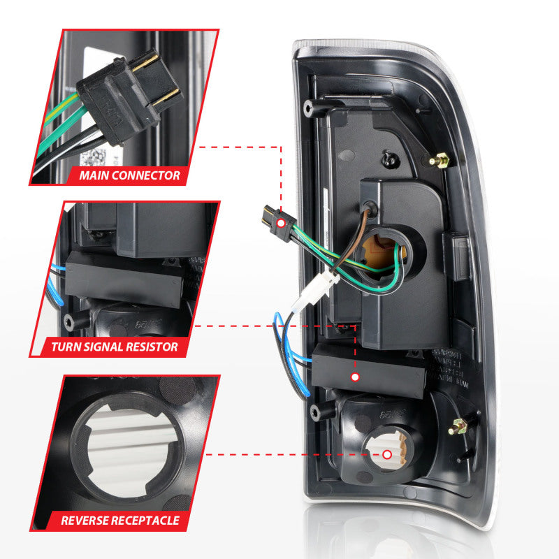 ANZO 1997-2003 Ford F-150 luces traseras LED con barra de luz, carcasa negra, lente transparente