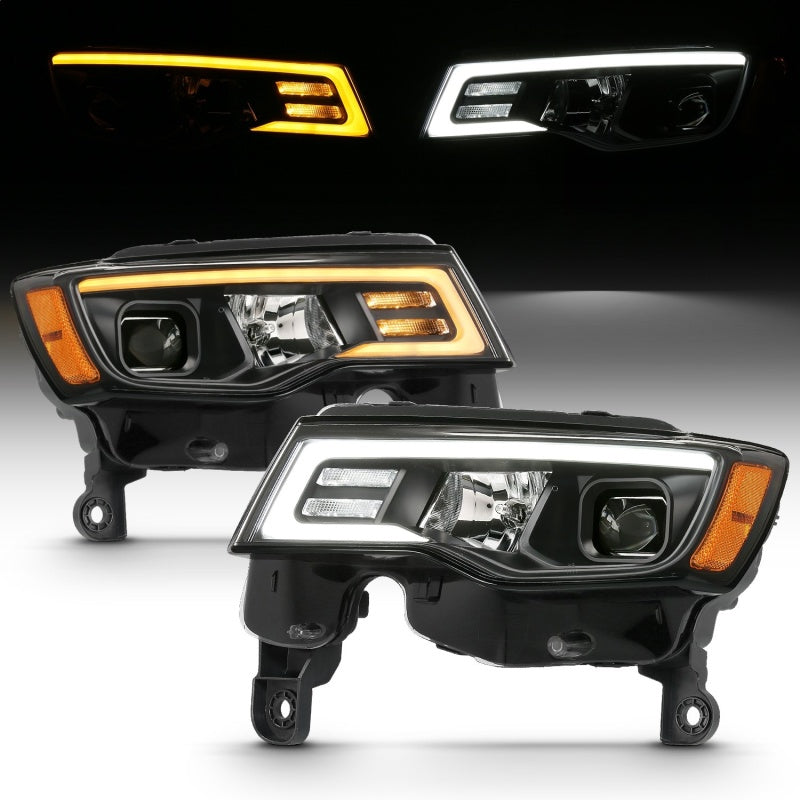 ANZO Faros delanteros tipo proyector para Jeep Grand Cherokee 2017-2018 con interruptor estilo tablón - Cromado con ámbar