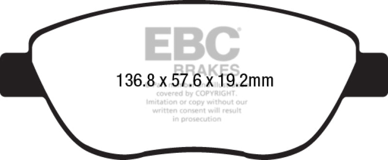 EBC 14-17 Fiat 500 Redstuff Pastillas de freno delanteras de cerámica con poco polvo