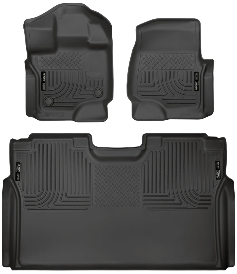 Husky Liners 15-23 Ford F-150 SuperCrew Weatherbeater Revestimientos de piso para asiento delantero y segundo, color negro