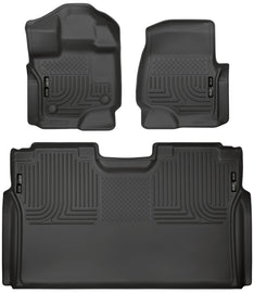 Husky Liners 15-23 Ford F-150 SuperCrew Weatherbeater Revestimientos de piso para asiento delantero y segundo, color negro
