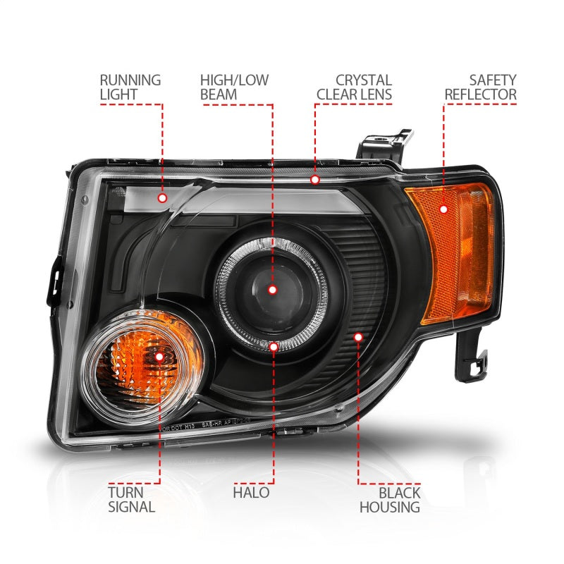 ANZO 2008-2012 Ford Escape Proyector Faros delanteros con Halo Negro