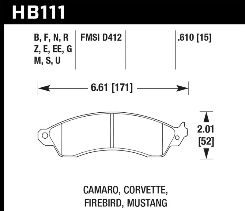 Hawk 1990-1990 Chevy Camaro Iroc-Z (con frenos de servicio pesado) Alto rendimiento. Pastillas de freno delanteras Street 5.0