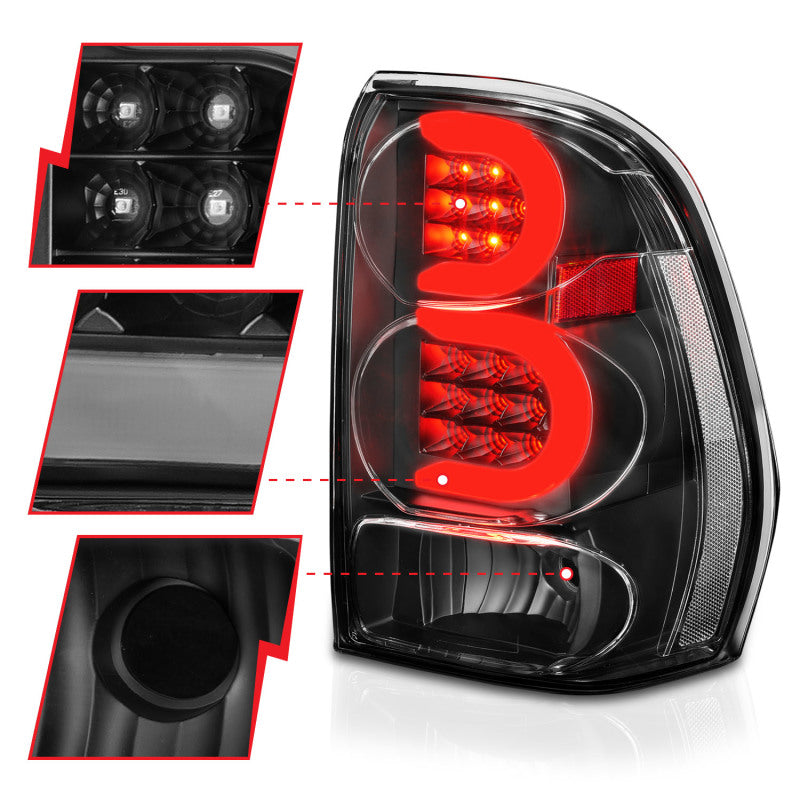ANZO 2002-2009 Chevrolet Trailblazer luces traseras LED con barra de luz, carcasa negra, lente transparente