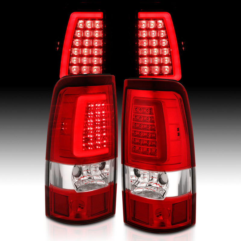 ANZO 1999-2002 Chevy Silverado 1500 luces traseras LED estilo tablón cromadas con lente roja/transparente