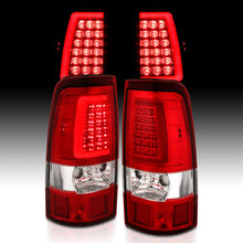 Cargar imagen en el visor de la galería, ANZO 1999-2002 Chevy Silverado 1500 luces traseras LED estilo tablón cromadas con lente roja/transparente