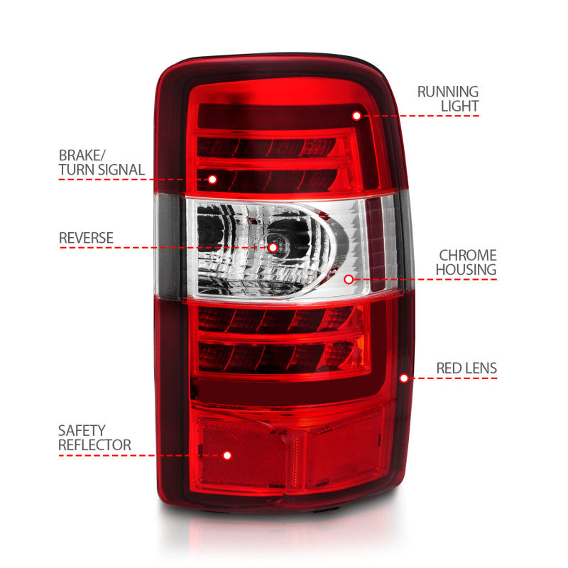ANZO 2000-2006 Chevrolet Tahoe luces traseras LED con lente roja carcasa cromada