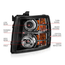 Cargar imagen en el visor de la galería, ANZO 2007-2013 Chevrolet Silverado 1500 Faros delanteros proyectores con halo negro