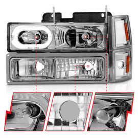 ANZO 88-98 Chevrolet C1500 Faros delanteros de cristal con carcasa cromada con luces de señal y de posición laterales