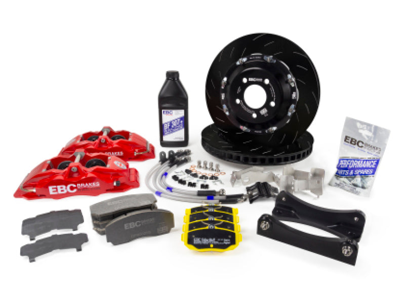 EBC Racing 04-09 Honda S2000 AP2 Pinzas Apollo-4 negras Rotores de 330 mm Kit de freno delantero grande