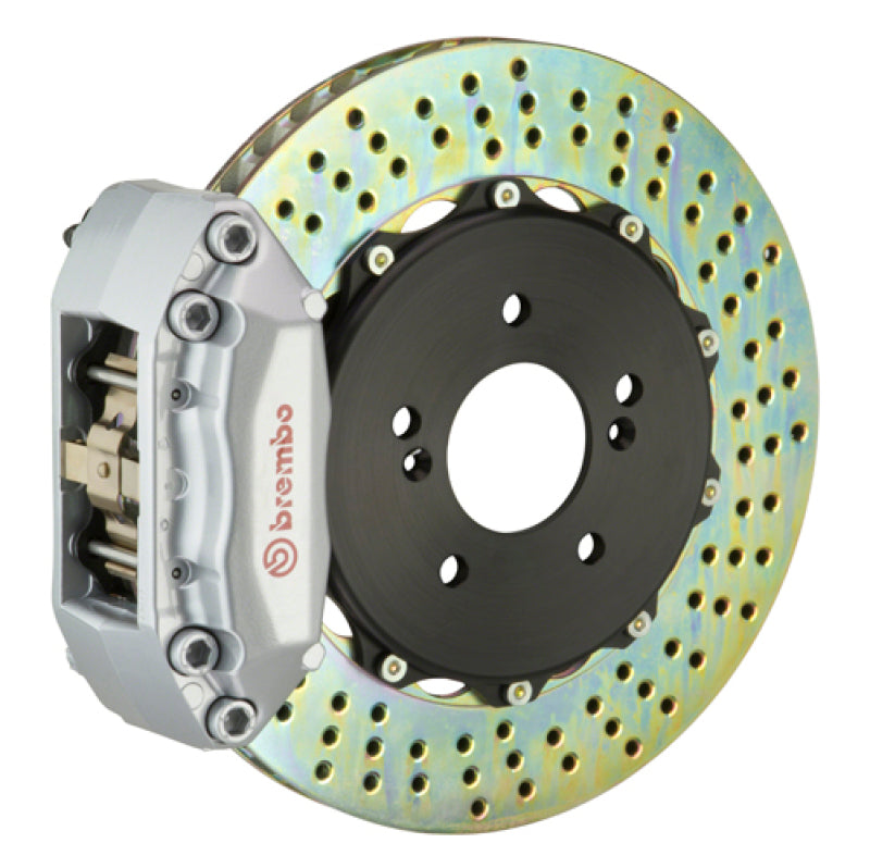 Brembo 00-04 Jetta 1.8t Delantero GT BBK 4 pistones fundidos 2 piezas 328x28 2 piezas rotor perforado-plata