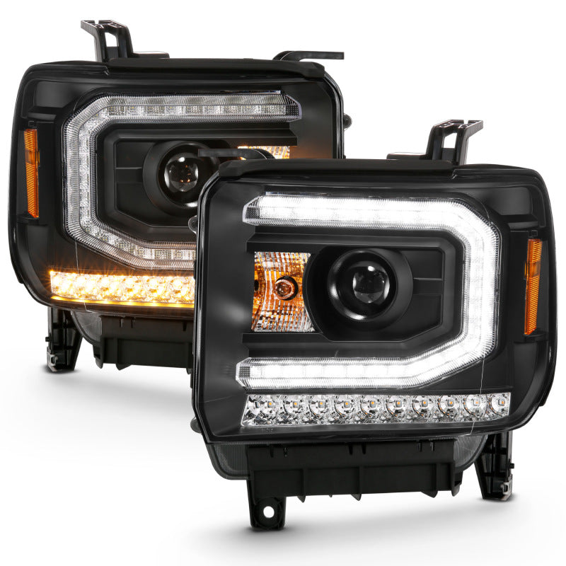 ANZO 2016-2019 Gmc Sierra 1500 Proyector Faro estilo tablón negro con señal ámbar secuencial