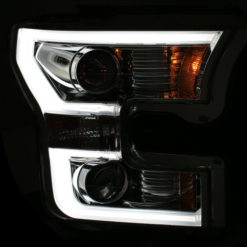 ANZO 2015-2016 Ford F-150 Faros delanteros proyectores con diseño estilo tablón cromados con ámbar