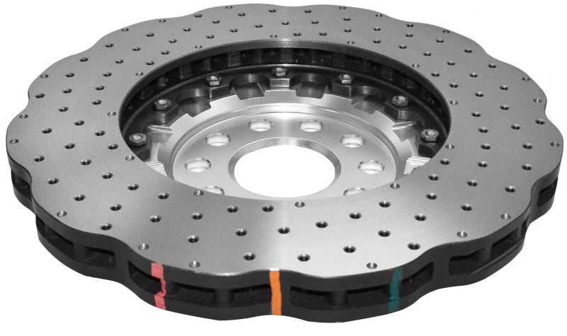 DBA 15-20 Volkswagen Golf R 3.6L Delantero Serie 5000 Rotor perforado en cruz con sombrero plateado