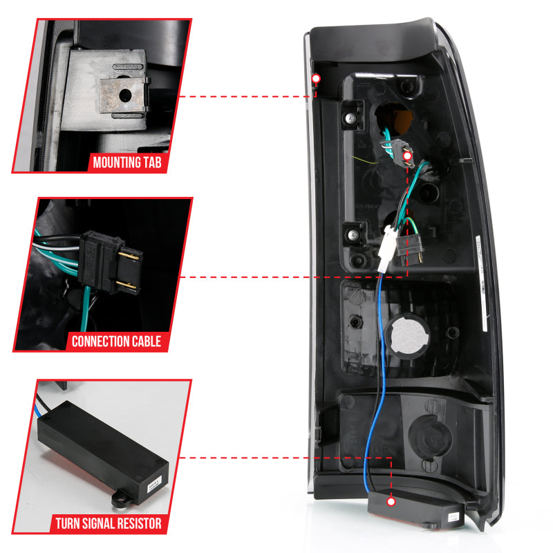 ANZO 1999-2002 Chevy Silverado 1500 luces traseras LED estilo tablón negro con lente ahumada
