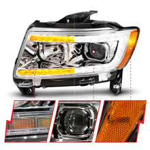 Cargar imagen en el visor de la galería, ANZO 11-13 Jeep Grand Cherokee (solo halógenos de fábrica) Faros delanteros con barra de luz Swchbk cromado