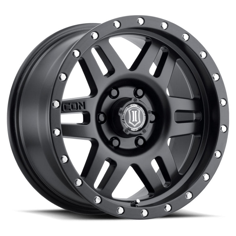 Rueda ICON de seis velocidades, 17x8,5, 6x5,5, 25 mm de desplazamiento, 5,75 pulg., BS, 108,1 mm de diámetro, color negro satinado