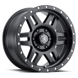 Rueda ICON de seis velocidades, 17x8,5, 6x5,5, 25 mm de desplazamiento, 5,75 pulg., BS, 108,1 mm de diámetro, color negro satinado