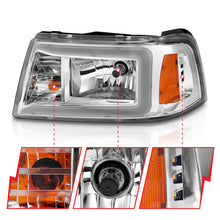 Cargar imagen en el visor de la galería, ANZO Faros delanteros de cristal para Ford Ranger 2001-2011 con barra de luz y carcasa cromada