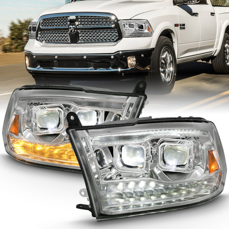 ANZO 2009-2018 Dodge Ram 1500 Proyector LED estilo tablón Switchback HL Halo cromo ámbar (estilo OE)