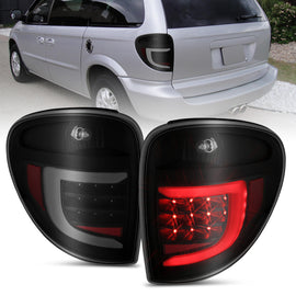 ANZO 2004-2007 Dodge Grand Caravan luces traseras LED con barra de luz, carcasa negra, lente ahumada