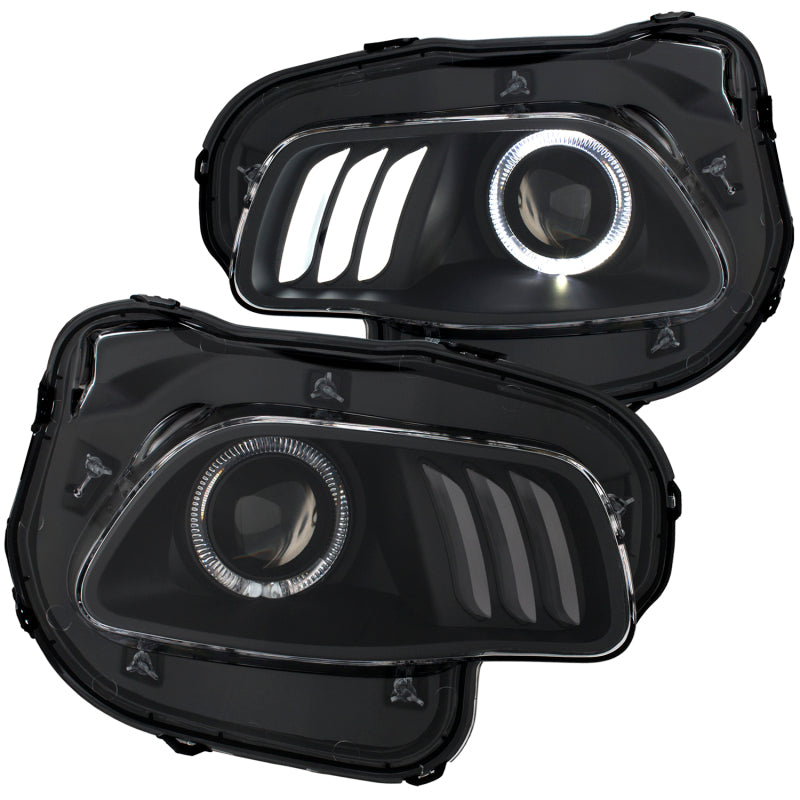 ANZO 2014-2016 Jeep Cherokee Proyector Faros delanteros Negro claro con blanco y rojo